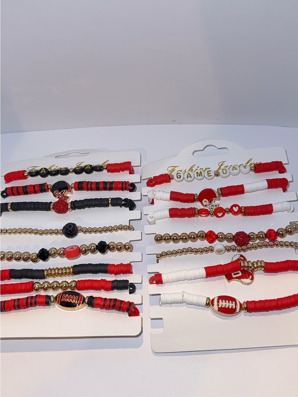 BUNDLE Red Black Gold Beaded Game Day Bracelets Stack Set